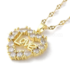 Cuore con parola amore collane in ottone con ciondolo in strass&nbsp;NJEW-Z026-04G