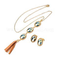 304 Edelstahl-Harz-Anhänger-Halsketten & Ohrstecker-Sets für Damen&nbsp;SJEW-B022-02G
