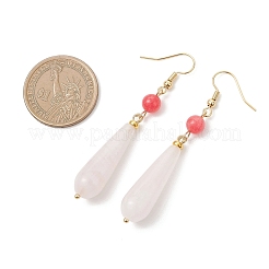 Natürliche Rosenquarz Teardrop baumeln Ohrringe&nbsp;EJEW-JE06848-02