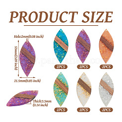12pcs 6 colores resina transparente y colgantes grandes de madera de nogal&nbsp;WOOD-TA0002-46