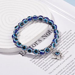Bracelet extensible perlé rond en résine mauvais œil avec lotus en alliage&nbsp;BJEW-JB08266