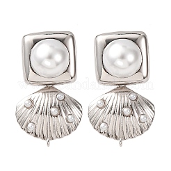 Boucles d'oreilles pendantes carrées en laiton en forme de coquillage&nbsp;EJEW-H165-01B-P