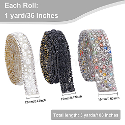 3 Yards 3 Stil Kunststoff Glitzer Hotfix mit Harz Strass&nbsp;DIY-BC0003-35
