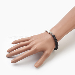 Perles de pierre de lave naturelle et perles de howlite naturelles bracelets extensibles&nbsp;BJEW-JB03851-02