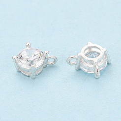 925 Sterling Silber Pavé klare Kubisch Zirkonia flache runde Charms&nbsp;STER-T008-69S-01