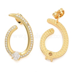 Orecchini a bottone da donna in ottone placcato a cremagliera con micro pavé di zirconi cubici trasparenti&nbsp;EJEW-C125-21B-G