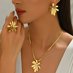 Edelstahl Zirkonia Blume Anhänger Halsketten & Ohrstecker & Ringe Sets für Frauen Geschenk&nbsp;BG5091