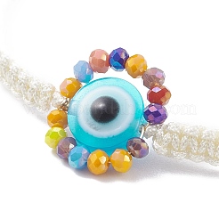 Bracciale da donna rotondo piatto con vetro malocchio e perline intrecciate in resina&nbsp;BJEW-JB08077