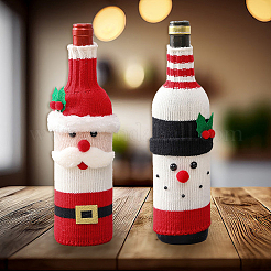 2 manchon de bouteille de vin en fibre acrylique de Noël&nbsp;AJEW-CN0005-56