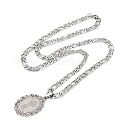 Colliers avec pendentif ovale en acier inoxydable 201 à motif vierge pour hommes et femmes&nbsp;NJEW-K283-22P