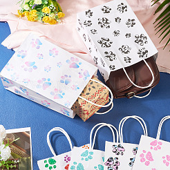 12 Stück 6 Farben Rechteck mit Pfotenabdruckmuster Papier-Aufbewahrungsbeutel mit Griffen&nbsp;ABAG-TA0001-92