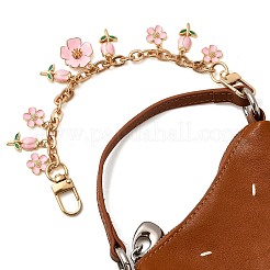 Cadena de cable de aleación de zinc con dije de flor rosa esmaltada&nbsp;AJEW-BA00163