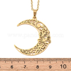 Colliers à pendentif lune et fleur creuse en acier inoxydable 304&nbsp;NJEW-K308-01A-G