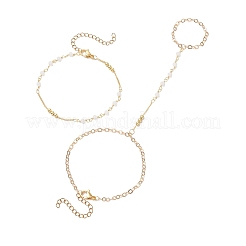 2 pz 2 stili catene in ottone fatte a mano con bracciale a maglie in vetro sfaccettato e set di bracciale ad anello&nbsp;BJEW-JB11772