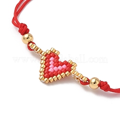 Braccialetti con maglie a forma di cuore con perline di vetro&nbsp;BJEW-MZ00217