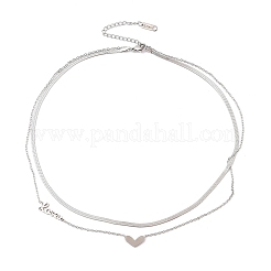 201 collane a doppio strato con ciondolo a forma di cuore in acciaio inossidabile per donna&nbsp;NJEW-D307-03P