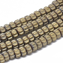 Electroplate Non-magnetic Synthetic Hematite Beads Strands, Matte Style, Flower, Light Gold Plated, 5x3mm, Hole: 2mm, about 133pcs/strand, 15.7 inch