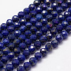 Abalorios de lapislázuli naturales hebras, facetados, redondo, 4mm, agujero: 1 mm, aproximamente 86~100 pcs / cadena, 15.1~15.5 pulgada (38.5~39.5 cm)