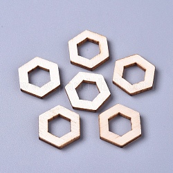 Verbindungsringe aus Pappelholz, Hexagon, Blumenweiß, 17x19.5x2.5 mm, Innendurchmesser: 9x5 mm