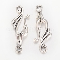 Tibetan Style S-Hook Clasps, Antique Silver, 37x12x1.5mm, Hole: 2~3mm