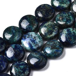 Natural Chrysocolla and Lapis Lazuli Beads Strands, Flat Round, 12~12.5x5~6mm, Hole: 1mm, about 39pcs/strand, 15.87 inch(40.3cm)