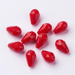 Faceted Imitation Jade Glass Beads, teardrop, Red, 15x10mm, Hole: 2mm