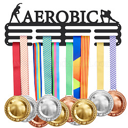 Telaio porta medaglie in ferro, espositore per medaglie appendiabiti, 3 righe, con viti, rettangolo con la parola aerobica, motivo a tema sportivo, 150x400mm