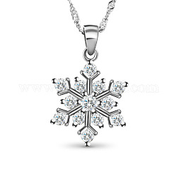 Shegrace brillante 925 collar con colgante de plata esterlina, Navidad, con micro aaa allanar circonio cúbico copo de nieve colgante, plata, 17.7 pulgada