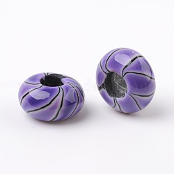 Fatti a mano del polimero dello smalto European Beads, perline rondelle  con foro grande, orchidea scuro, 14x7.5mm, Foro: 5.5 mm