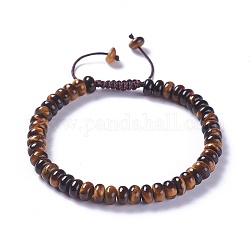 Adjustable Nylon Cord Braided Bead Bracelets, with Natural Tiger Eye Beads, 2-1/4 inch~2-7/8 inch(5.8~7.2cm)