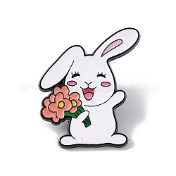 Пасхальная тема кролик эмалированная булавка, брошь из черного сплава для электрофореза в виде животных для рюкзака, одежды, цветочным узором, 33x28x2 мм