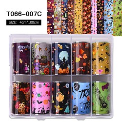 Nail Art Transfer Stickers, Nail Decals, DIY Nail Tips Decoration for Women, Halloween Themed Pattern, Mixed Color, 1000x40mm, 10styles, 1style/roll, 10roll/box