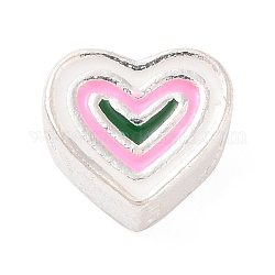 925 Sterling Silber Perlen, mit Emaille, Herz, Perle rosa, 6x7x3.5 mm, Bohrung: 1 mm