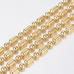 Handmade Ion Plating(IP) 304 Stainless Steel Ball Chains, with Spool, Round with Column, Golden, 4.8x2.5mm and 2.5mm, about 10m/roll(10.936yards/roll)