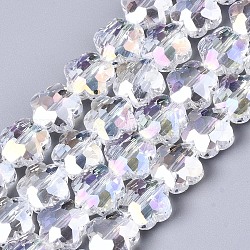 Chapelets de perles en verre électroplaqué, de couleur plaquée ab , facette, fleur, clair, 9.5x10x5.5mm, Trou: 1mm, Environ 70 pcs/chapelet, 25.59 pouce (65 cm)