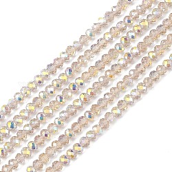 Transparentes perles de verre de galvanoplastie brins, facette, rondelle, de couleur plaquée ab , papayawhip, 4~4.5x3~3.5mm, Trou: 0.8mm, Environ 150~152 pcs/chapelet, 17.91~19.69 pouce (45.5~50 cm)