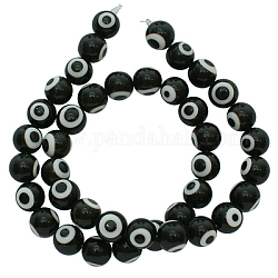 Fatti a mano in stile italiano perle di vetro fili, stile di occhio di diavolo, tondo, nero, circa12 mm di diametro, Foro: 2 mm, circa 31pcs/filo, 14 pollice