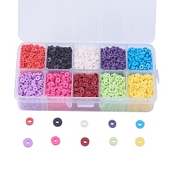 10 couleurs de perles d'argile polymère faites à la main écologiques, disque / plat rond, perles heishi, couleur mixte, 4~5x1mm, Trou: 1mm, environ 3800~4000 pcs / boîte