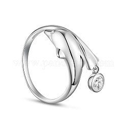 Tinysand 925 Sterling Silber Ring, mit Tanz Delphin und Zirkonia, Platin Farbe, uns Größe 6 (16.5mm)