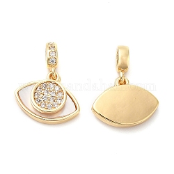 Brass Cubic Zirconia with Shell Pendant, Eye, Real 18K Gold Plated, 15.5mm, Hole: 2.5x1.8mm