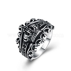 Men's Stainless Steel Finger Rings, Wide Band Ring, Crown, Antique Silver, US Size 10(19.8mm)