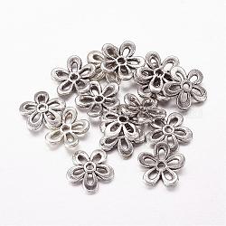 Tibetan Style Alloy Fancy Bead Caps, Lead Free and Cadmium Free, Flower, Antique Silver, about 11.5mm in diameter, 2.5mm thick, hole: 1mm