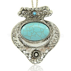 Antique Silver Plated Alloy Synthetic Turquoise Big Pendants, teardrop, Light Sky Blue, 56x48x14mm, Hole: 4x7mm