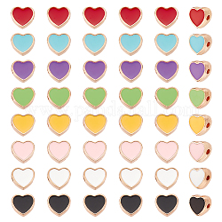 Arricraft 80pcs 8 couleurs perles d'émail en alliage plaqué or clair, cœur, couleur mixte, 7.5x8x3.5mm, Trou: 1.6mm, 10 pcs / couleur