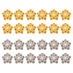 Dicosmétique 24 pièces 2 couleurs de perles de fleur en laiton fleur de lotus entretoises perles breloques perles de fleur multi-pétales perles de platine et d'or accessoires pour la fabrication de bijoux de bracelet de collier à faire soi-même, Trou: 1mm