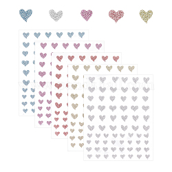 AHANDMAKER 5 Sheets Glitter Heart Nail Stickers, 5 Colors Plastic Glitter Heart Stickers for Crafts, Bling Valentine's Day Nails Decals for Gift Wrap Photo Album Phone Case Scrapbook DIY Embellishment