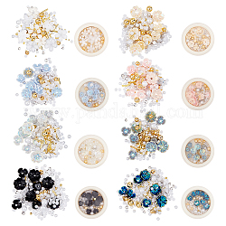 Chgcraft 8boxes 8 colori kit di accessori per decorazioni per nail art, comprese perline rotonde in acciaio, cabochon in resina e borchie in metallo per nail art, fiore, colore misto, 15g