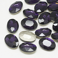 Cabujones de cristal con rhinestone, espalda plateada, facetados, oval, tanzanita, 8x6x3mm