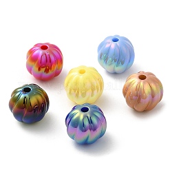 Placage uv perles acryliques opaques, iridescent, citrouille, couleur mixte, 15.5x14mm, Trou: 2.5mm