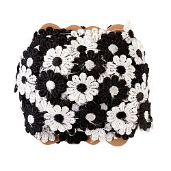 Colorful Polyester Lace Trim, Daisy Pattern, Black, 1